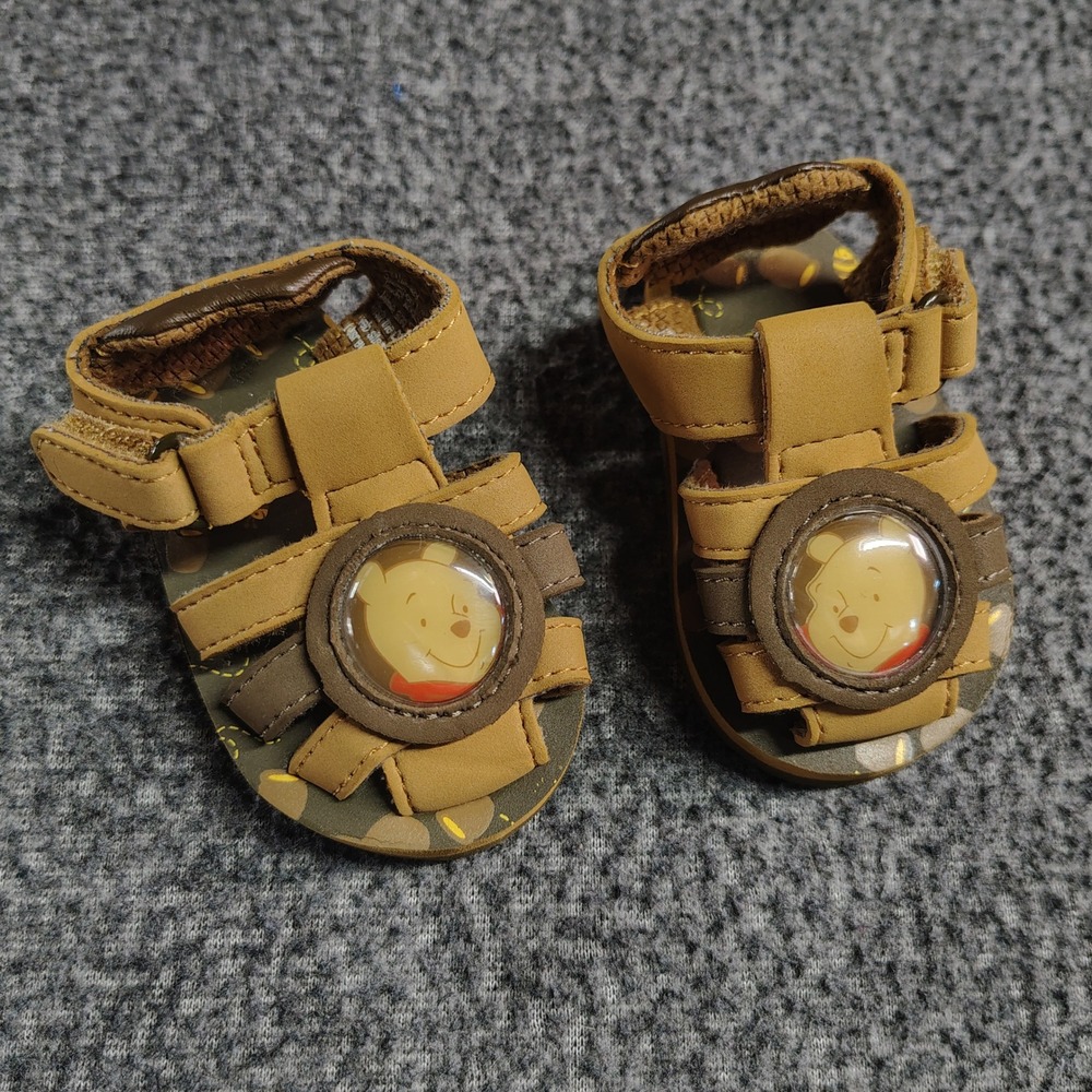 Disney Winnie the Pooh Sandals Baby 0M Tan Brown Honey Bee Crib Shoes
